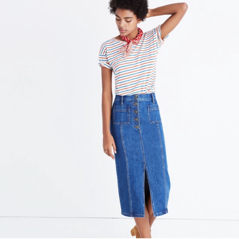 Madewell Button Front Denim Midi Skirt
